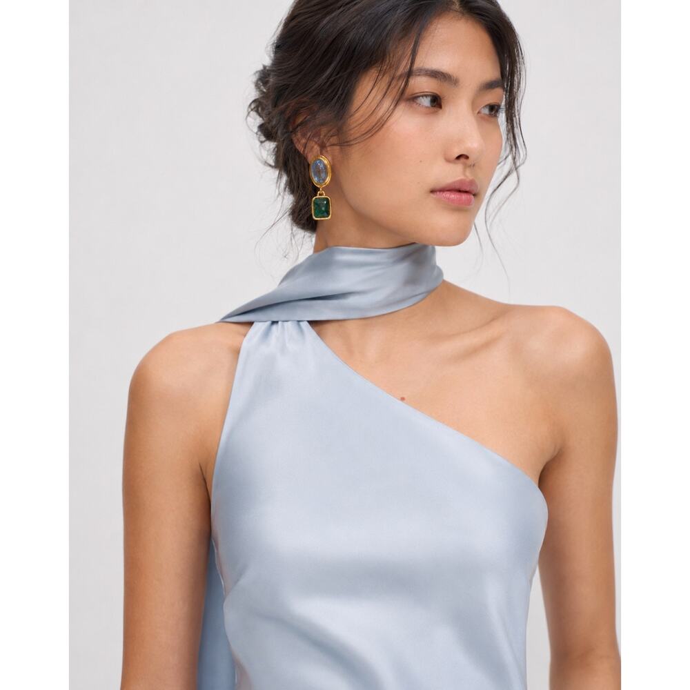 Reformation Jazlyn Silk Dress Mineral Blue Size 10 NWT - Picture 4 of 12